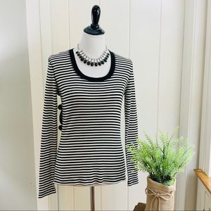 LOFT Black White Ribbed Knit Long Sleeve Top
